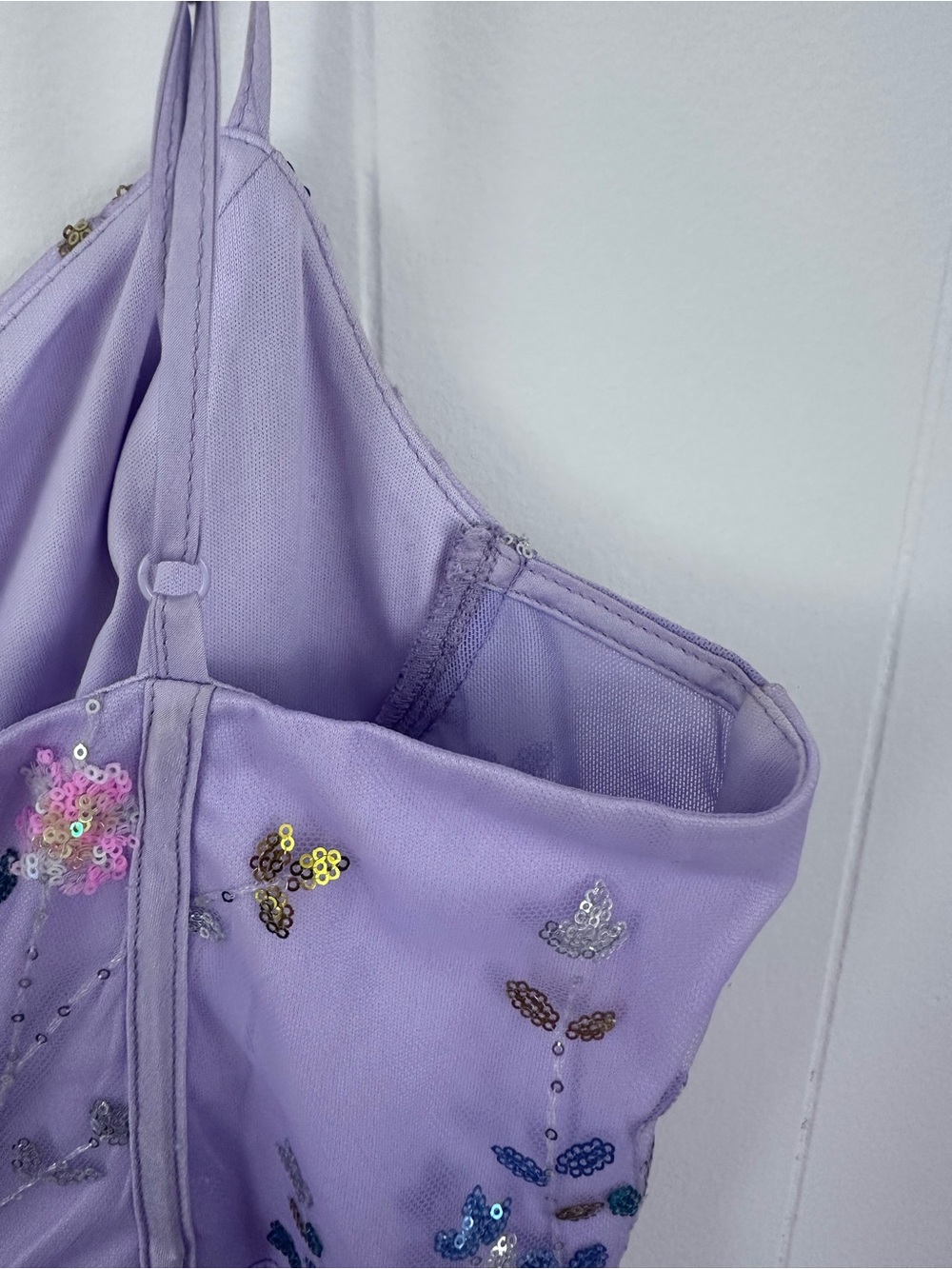Lulu’s Lavender Floral Sequin Mesh Mini Dress - Picture 4 of 7